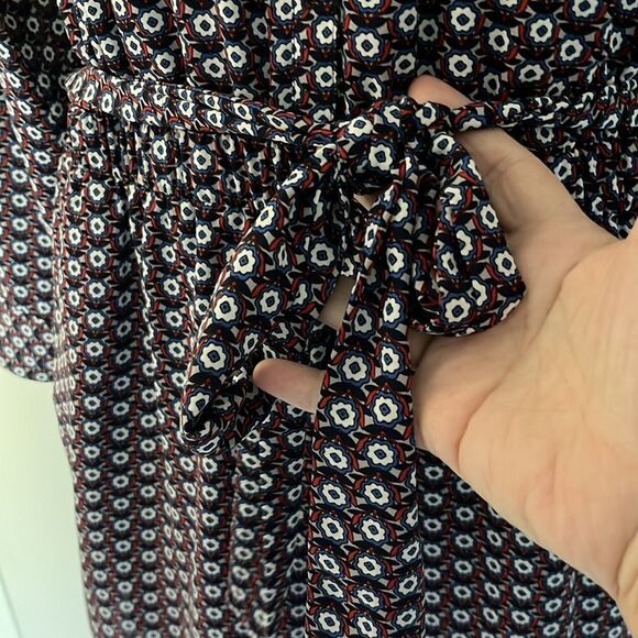 Express Belted Jumpsuit Blue Red and White Floral SZ M - Picture 3 of 11